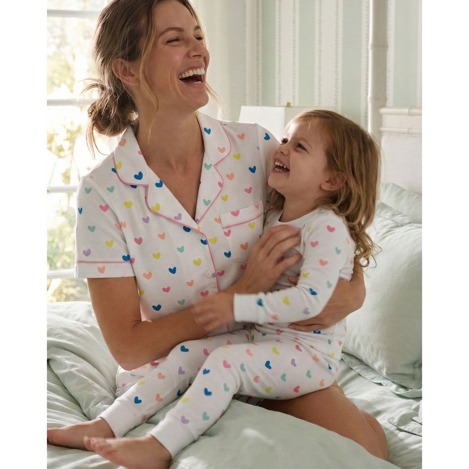 Organic Polo Pajama Set with Shorts [Rainbow Hearts]