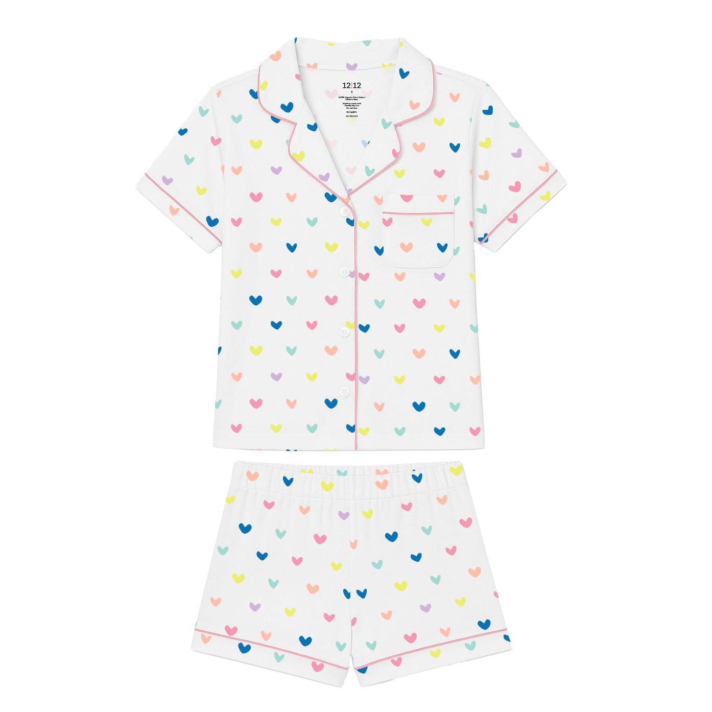 Organic Polo Pajama Set with Shorts [Rainbow Hearts]