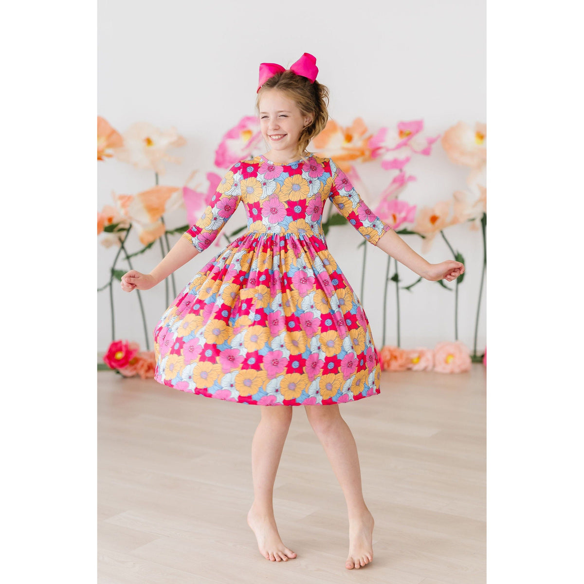 Wonderland Floral 3/4 Sleeve Pocket Twirl Dress