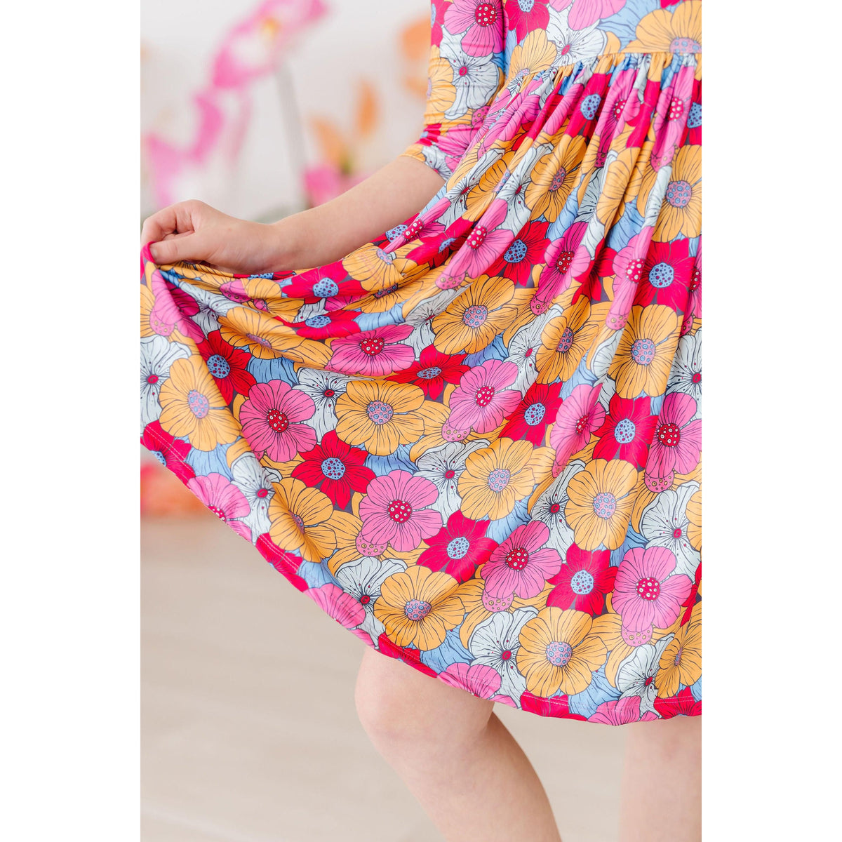 Wonderland Floral 3/4 Sleeve Pocket Twirl Dress