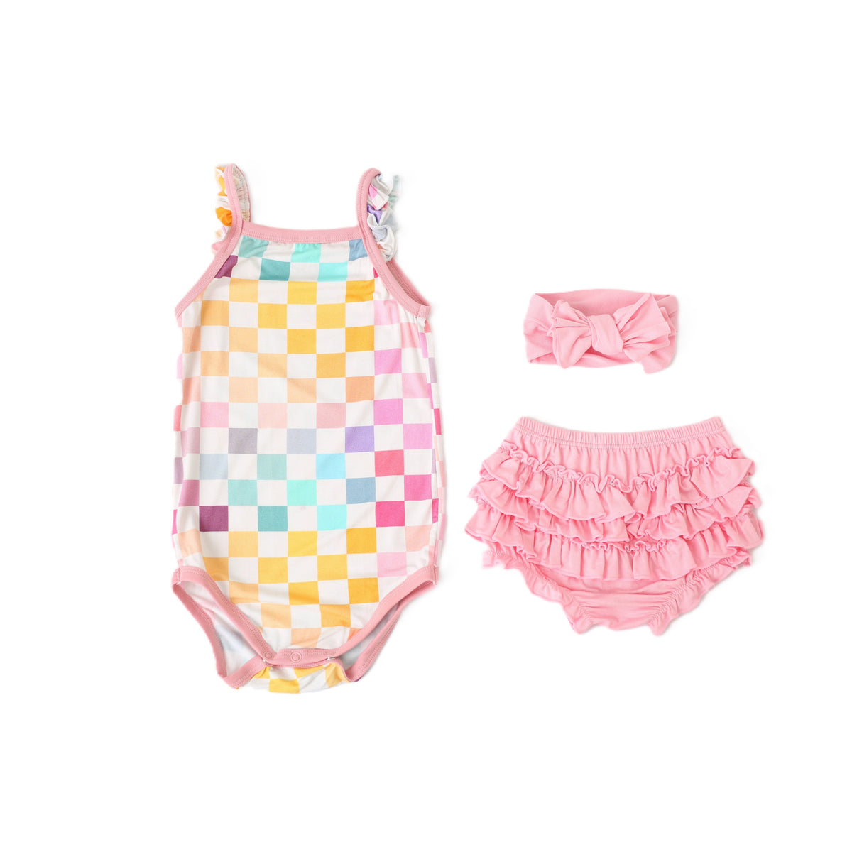 Pastel Checks Ruffle Bloomer Set