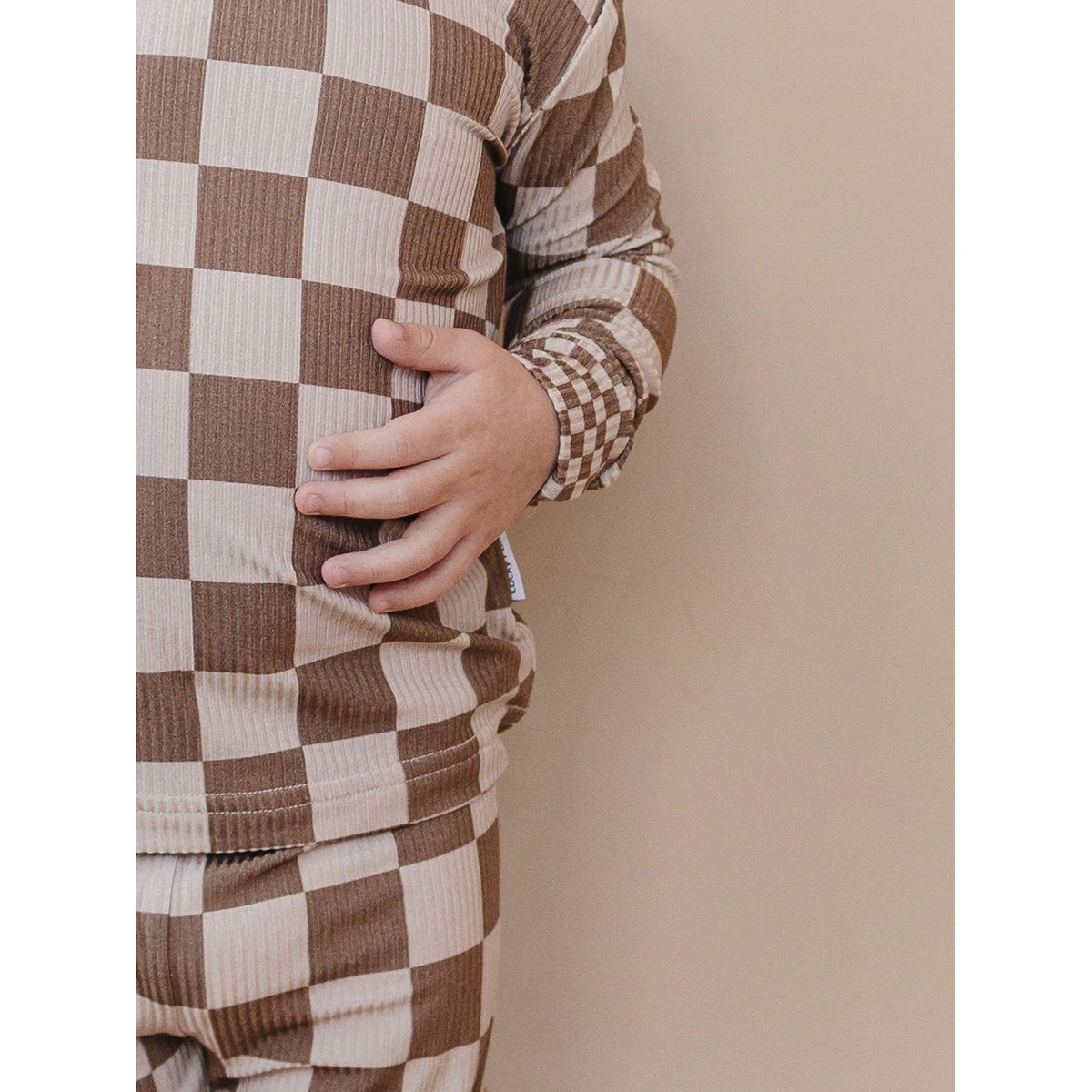 Ribbed Bamboo Two Piece Set | Latte Checkered