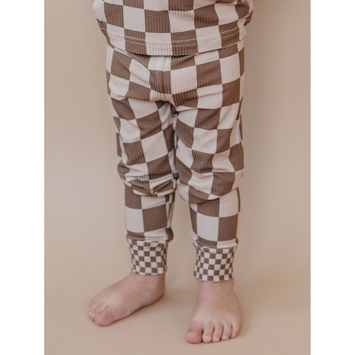 Ribbed Bamboo Two Piece Set | Latte Checkered
