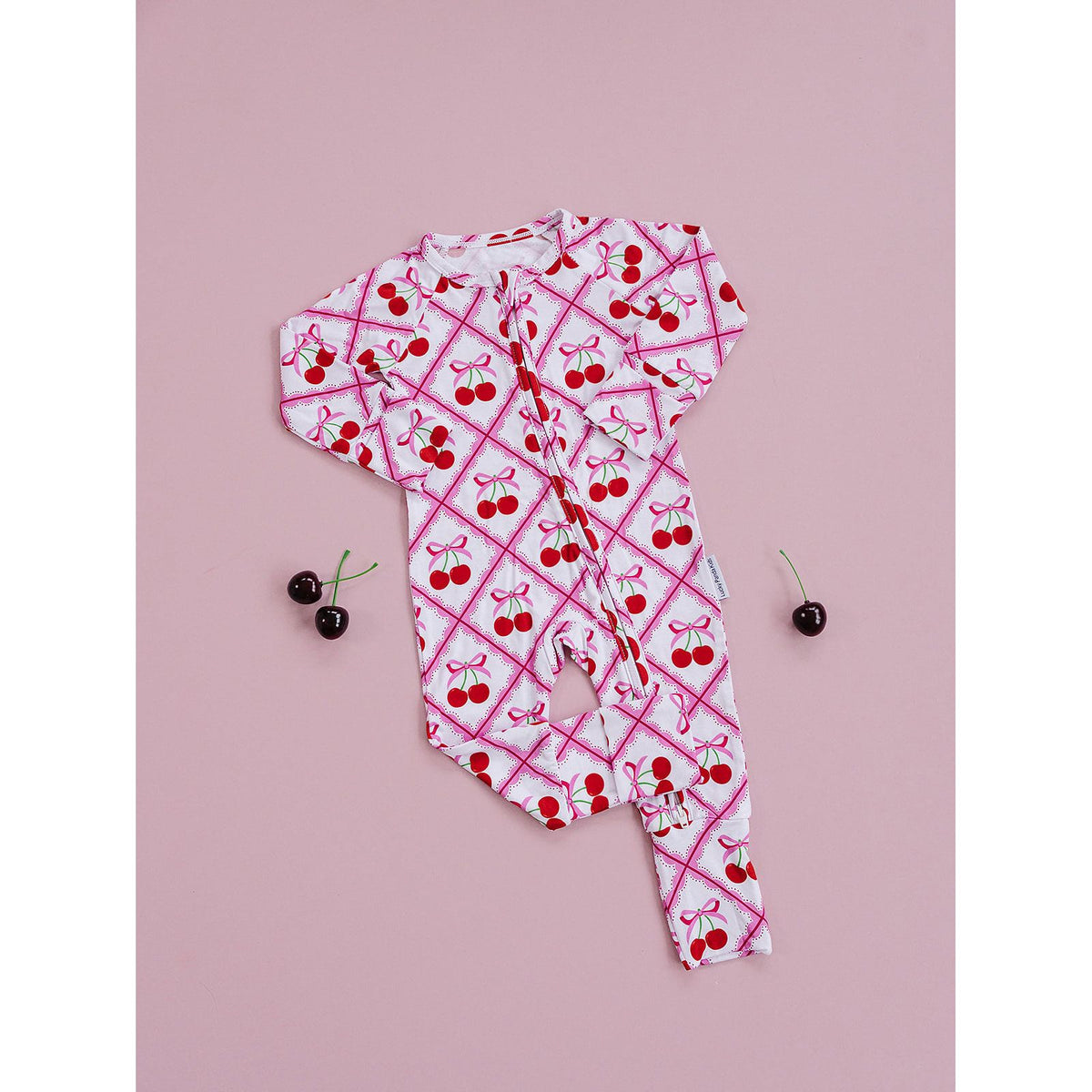 Bamboo Zip Romper | Cherry Bow