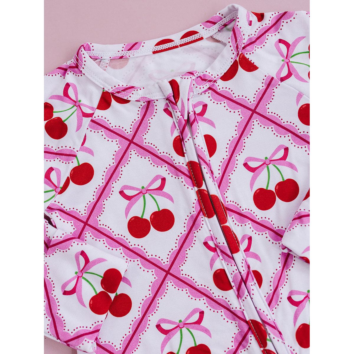 Bamboo Zip Romper | Cherry Bow