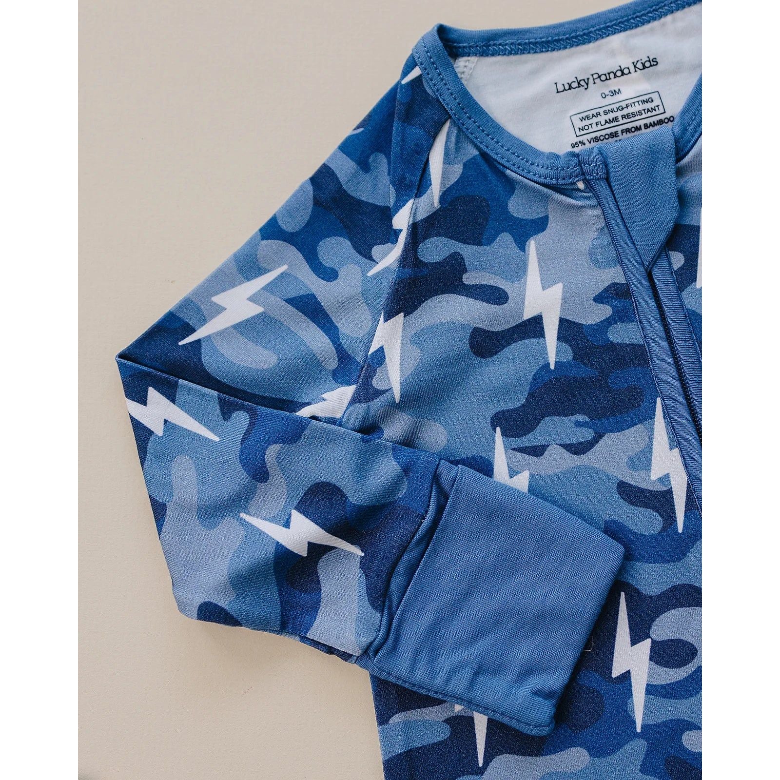 Bamboo Zip Romper | Blue Camo Bolts