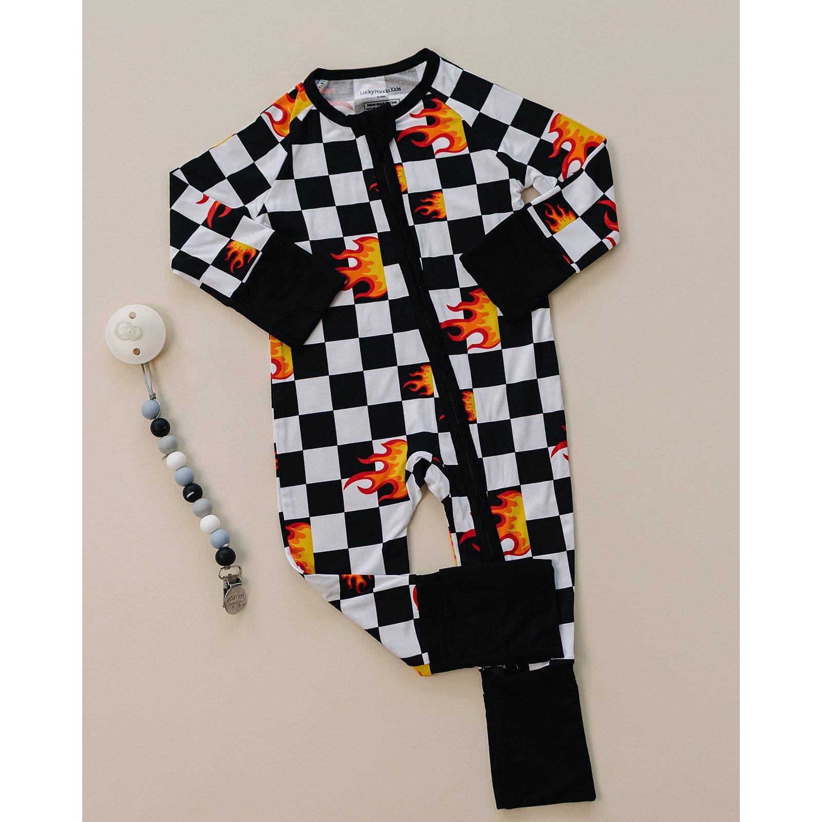 Bamboo Zip Romper | Checker Blaze