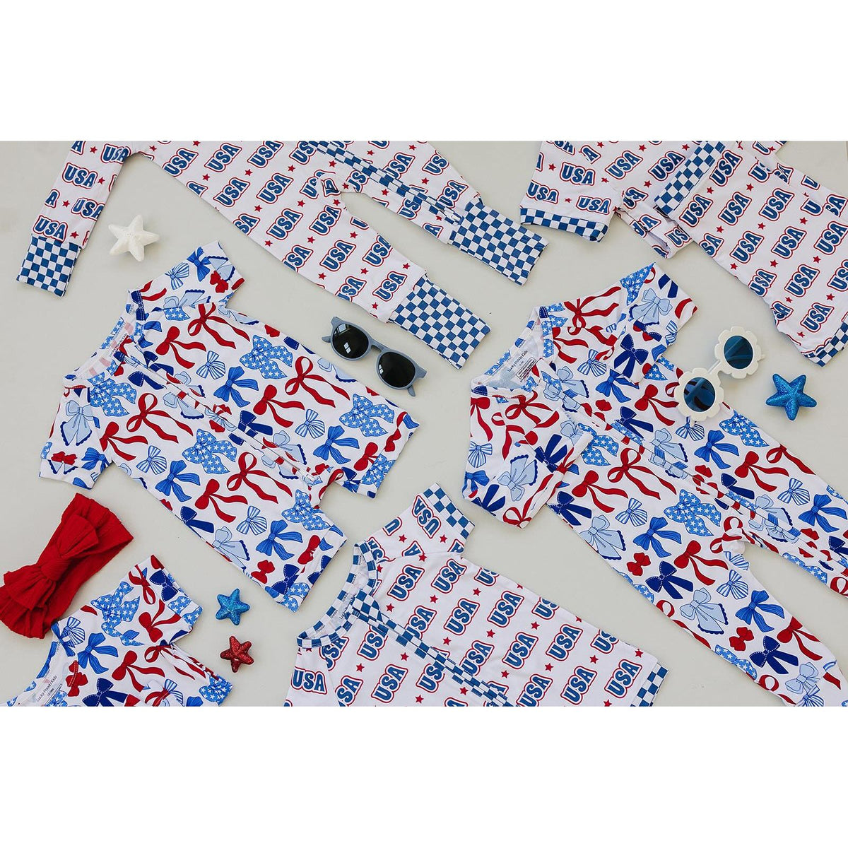 Bamboo Zip Romper  | Red-White & Bows