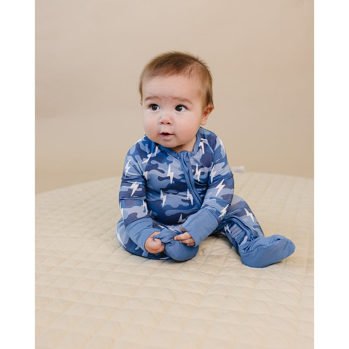 Bamboo Zip Romper | Blue Camo Bolts