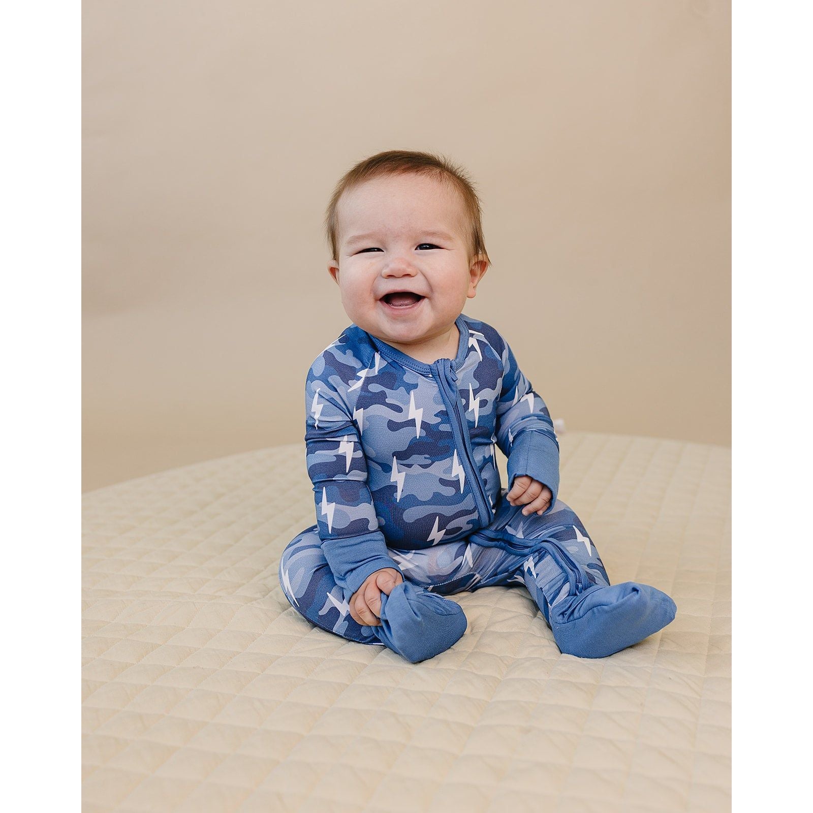 Bamboo Zip Romper | Blue Camo Bolts