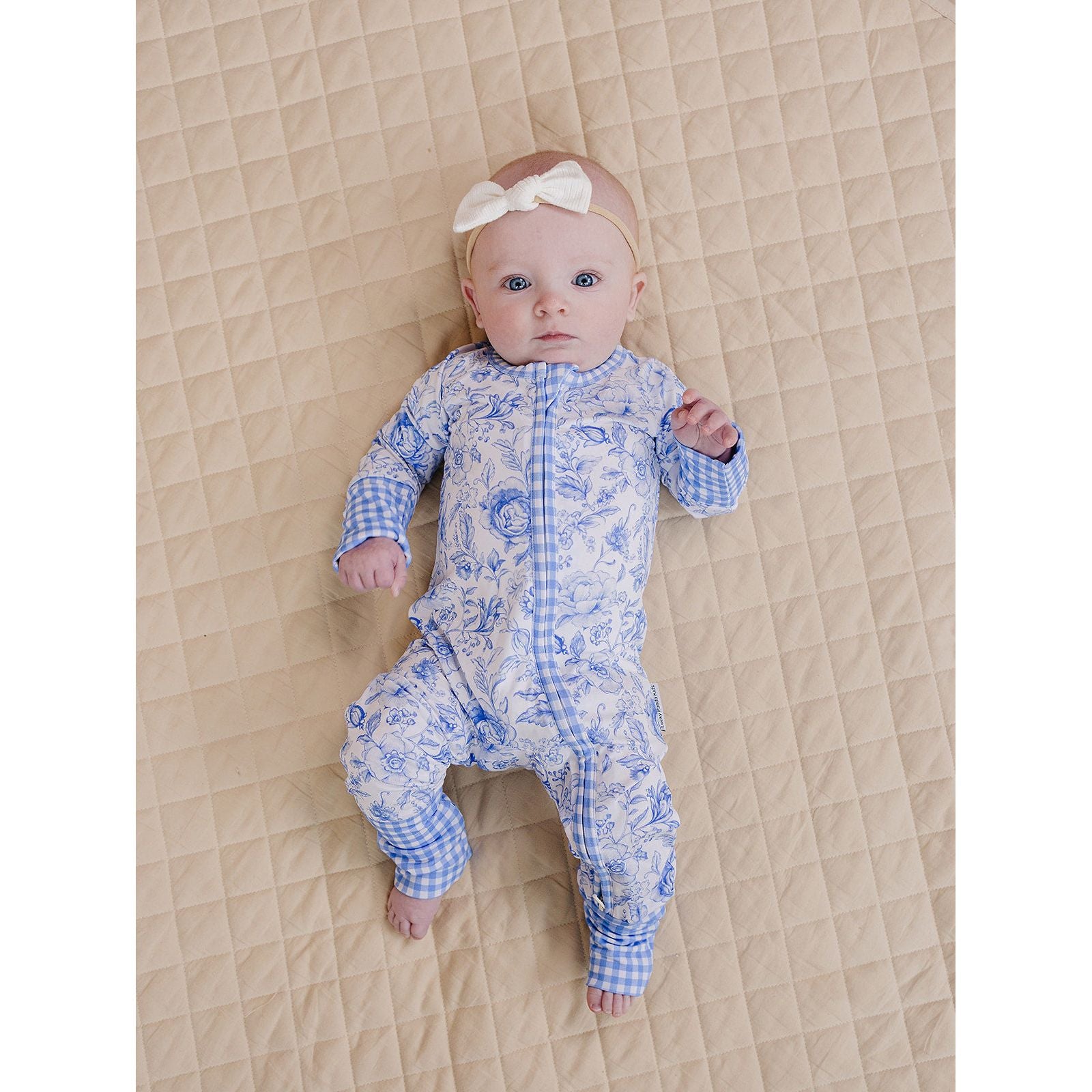 Bamboo Zip Romper | Blue Flowers