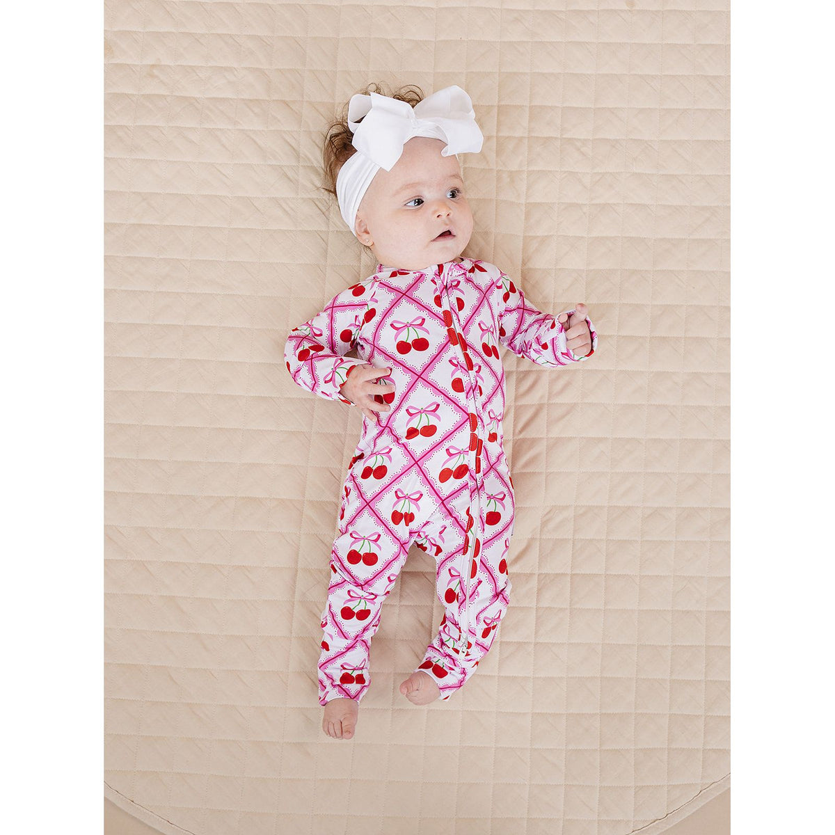 Bamboo Zip Romper | Cherry Bow