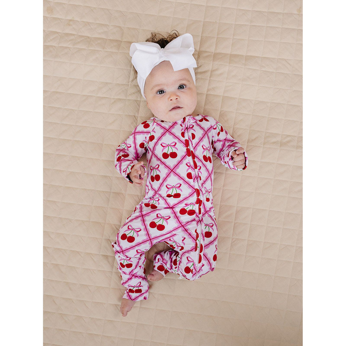 Bamboo Zip Romper | Cherry Bow
