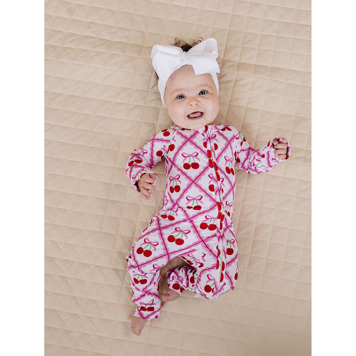 Bamboo Zip Romper | Cherry Bow