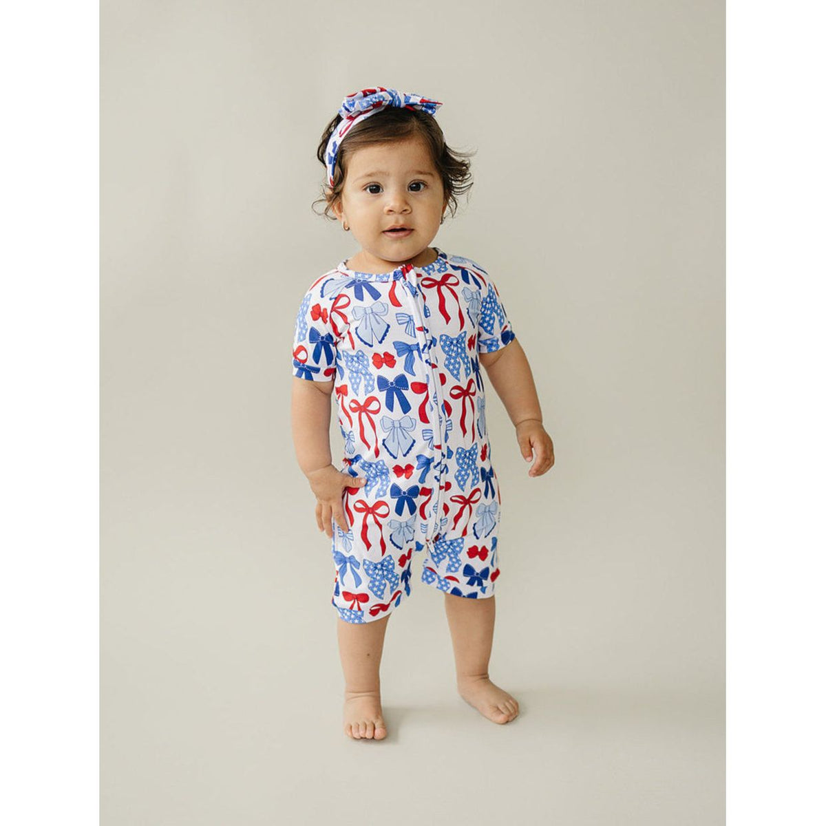Bamboo Shorty Romper  | Red-White &amp; Bows