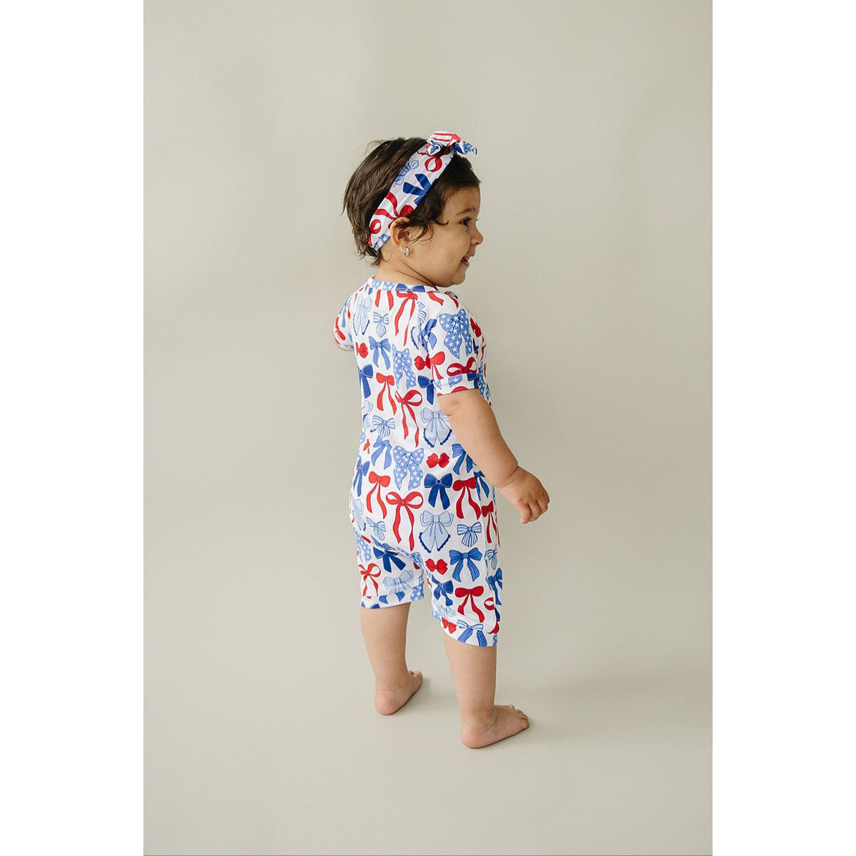 Bamboo Shorty Romper  | Red-White & Bows