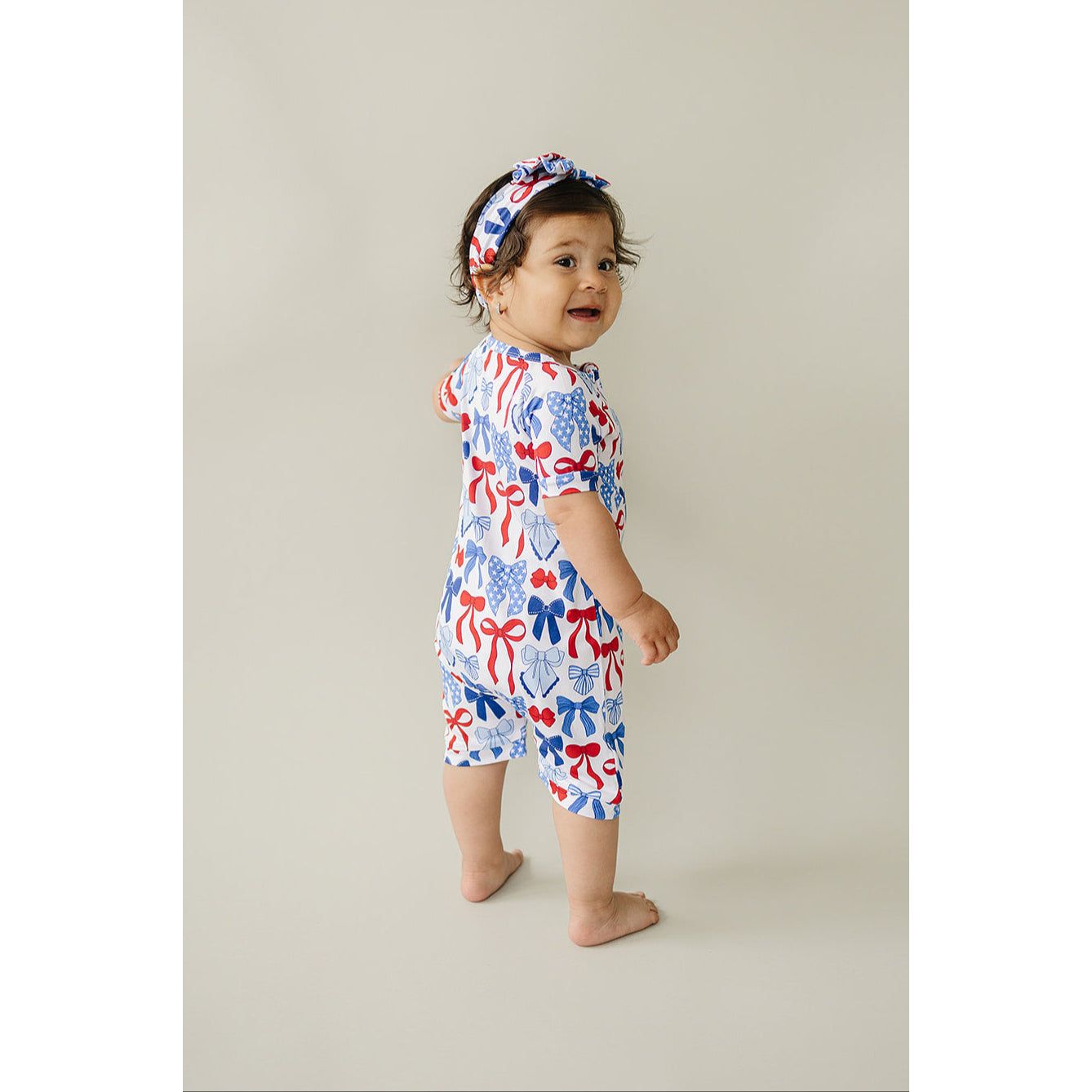 Bamboo Shorty Romper  | Red-White & Bows