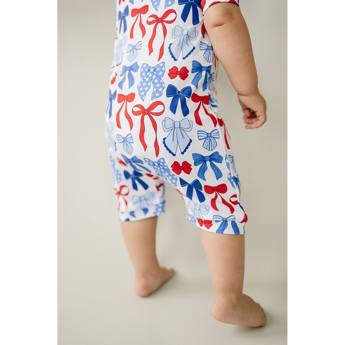 Bamboo Shorty Romper  | Red-White & Bows