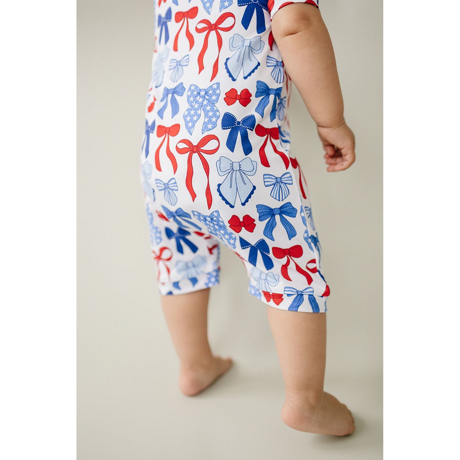 Bamboo Shorty Romper  | Red-White & Bows