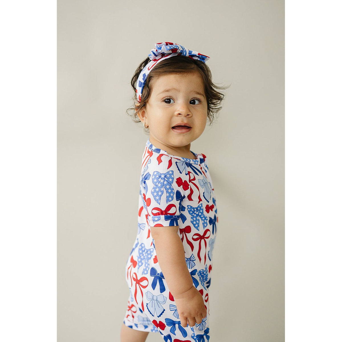 Bamboo Shorty Romper  | Red-White & Bows