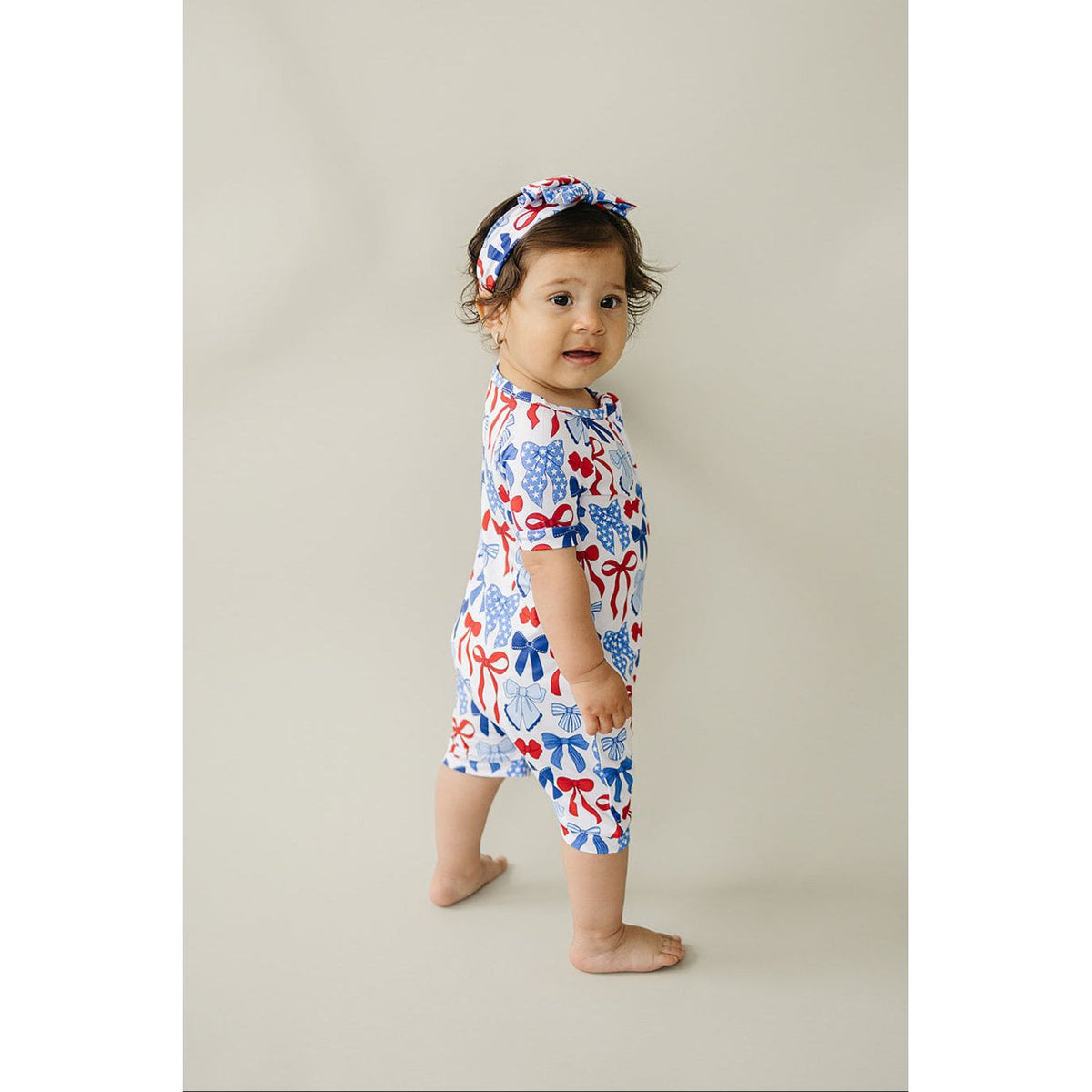 Bamboo Shorty Romper  | Red-White & Bows