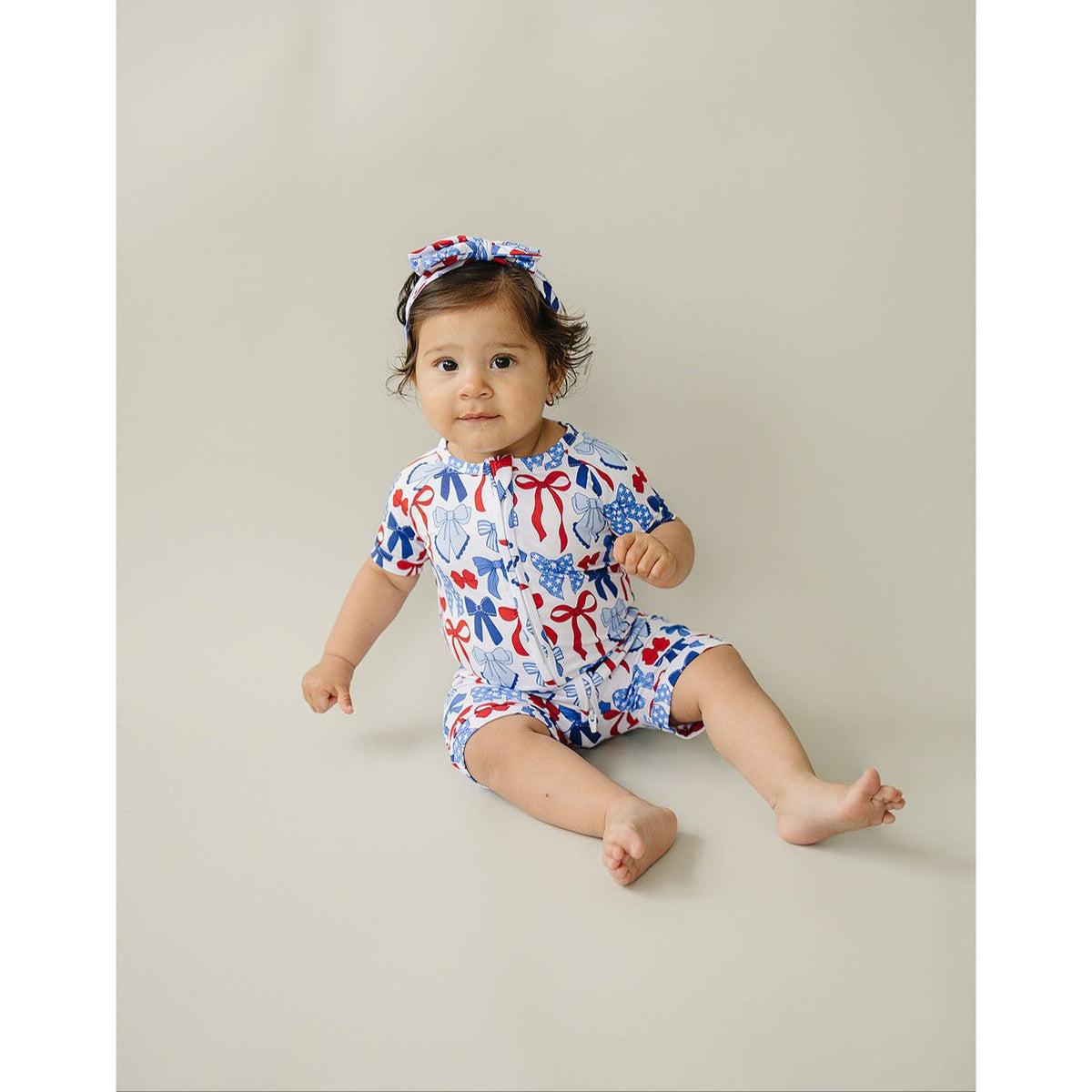 Bamboo Shorty Romper  | Red-White & Bows