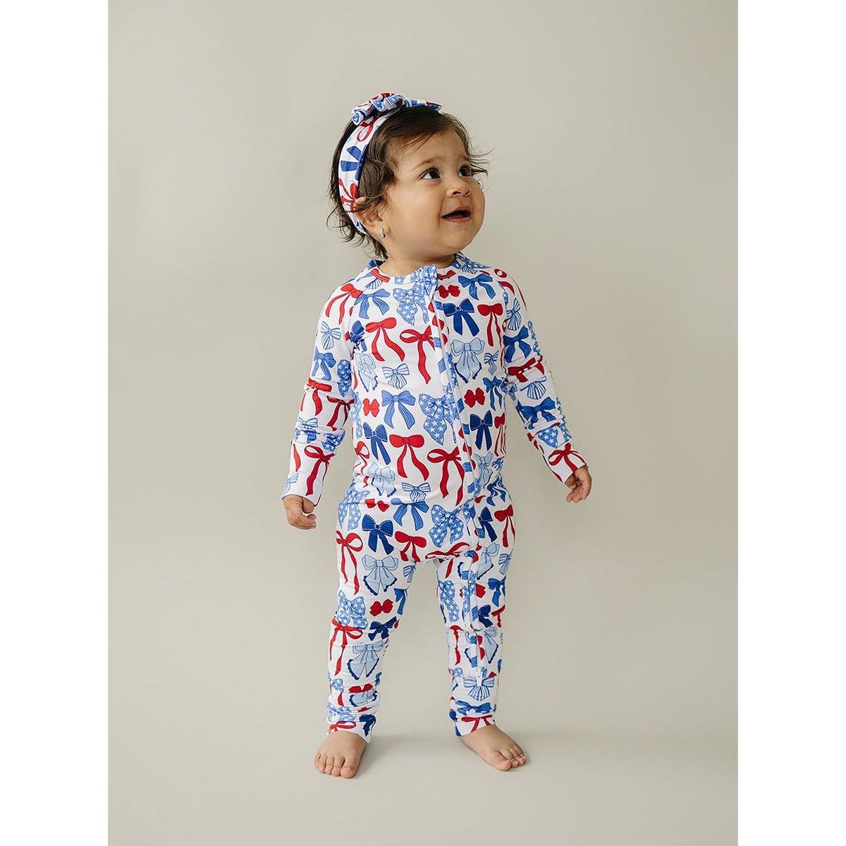 Bamboo Zip Romper  | Red-White &amp; Bows