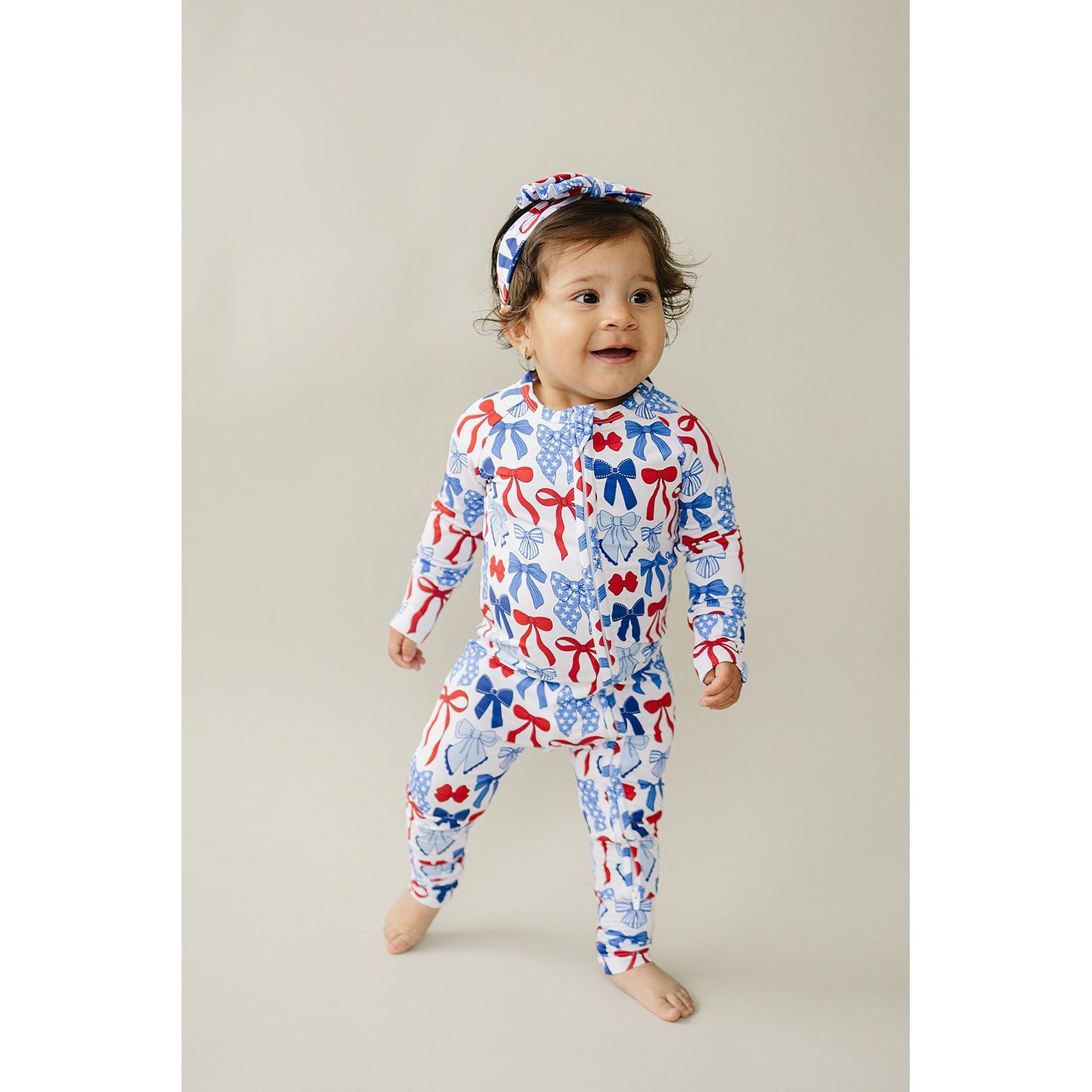 Bamboo Zip Romper  | Red-White & Bows