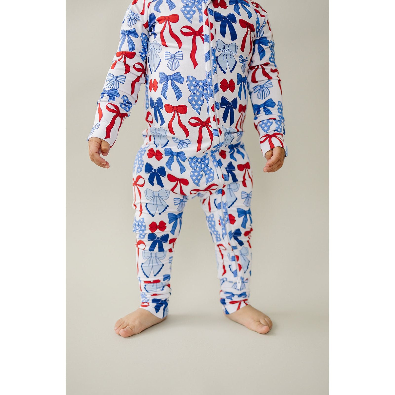 Bamboo Zip Romper  | Red-White & Bows