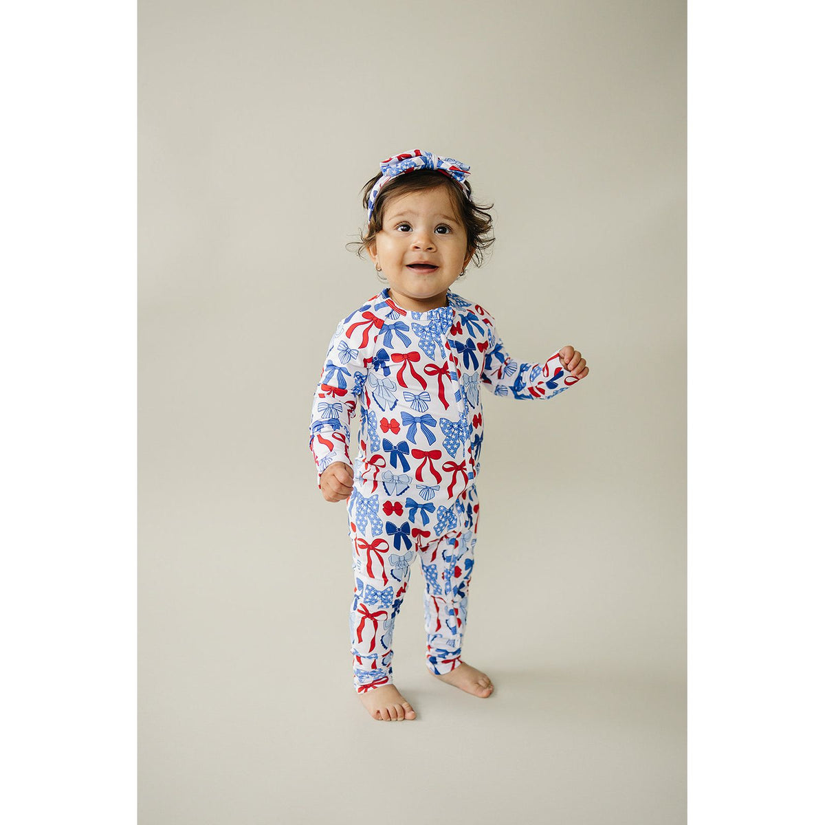 Bamboo Zip Romper  | Red-White & Bows