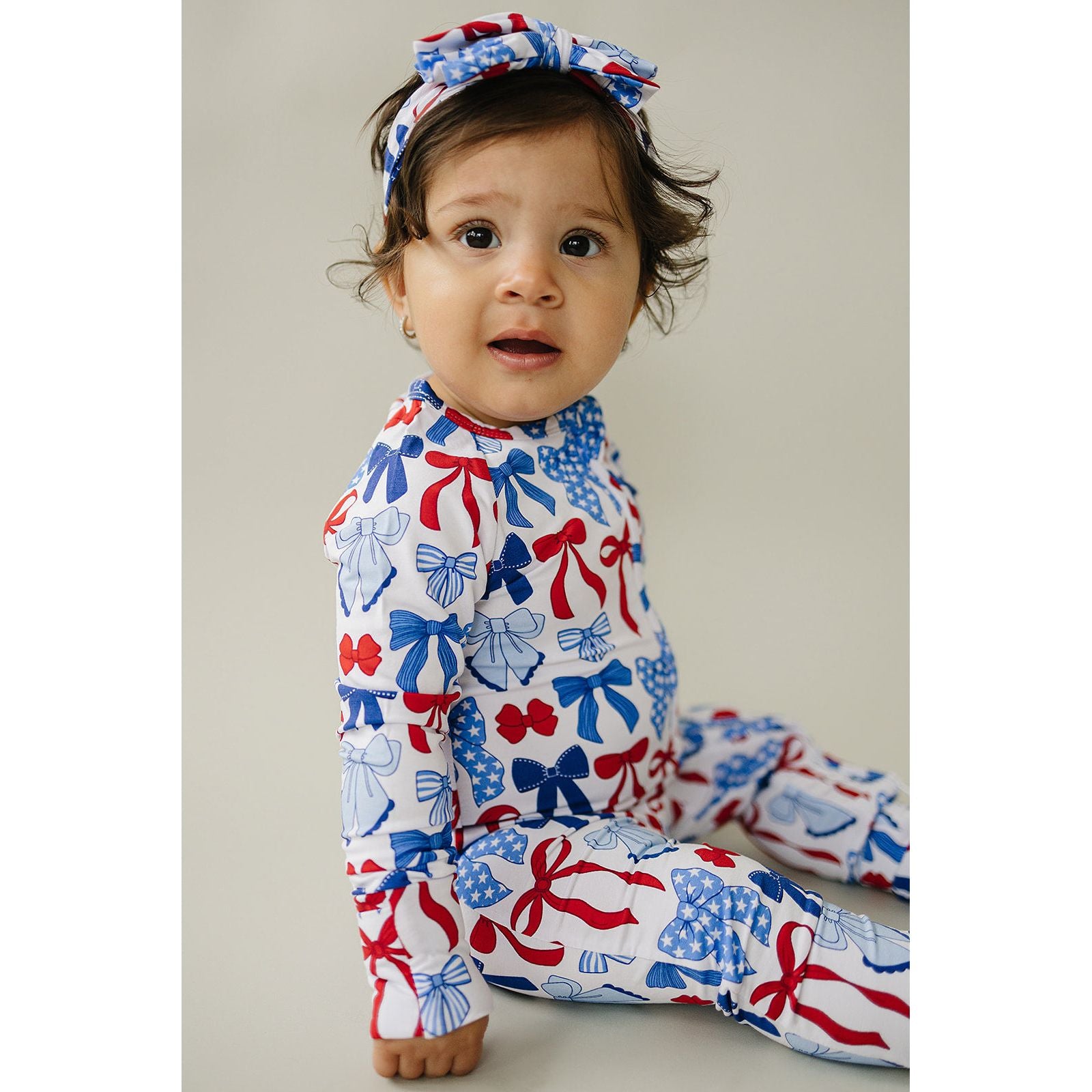 Bamboo Zip Romper  | Red-White & Bows