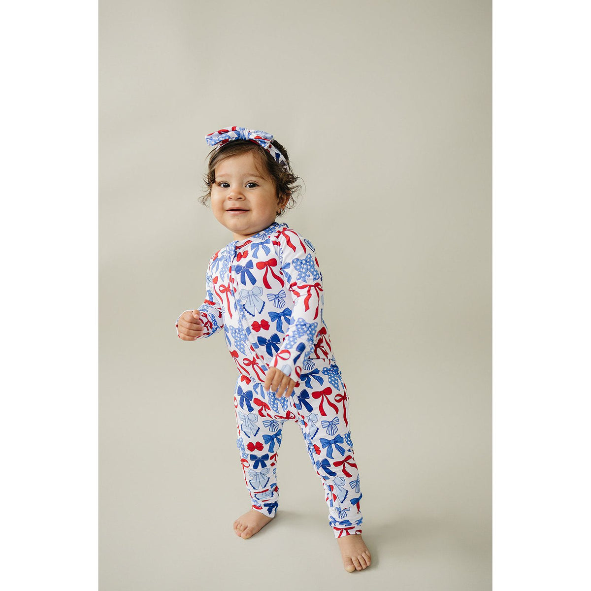 Bamboo Zip Romper  | Red-White & Bows