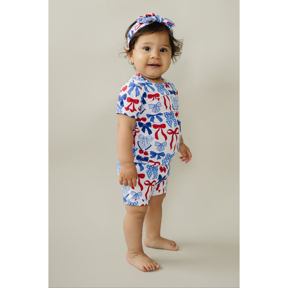 Bamboo Shorts Set | Red-White & Bows