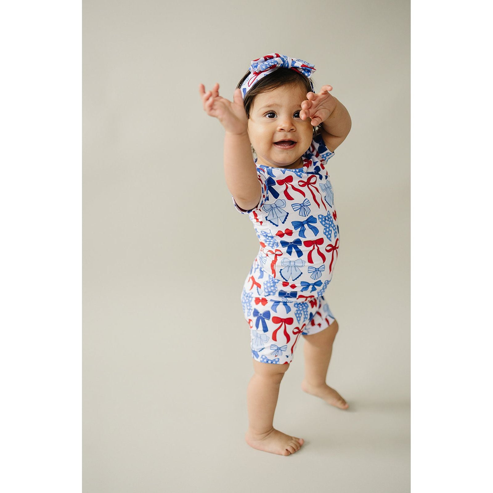 Bamboo Shorts Set | Red-White & Bows