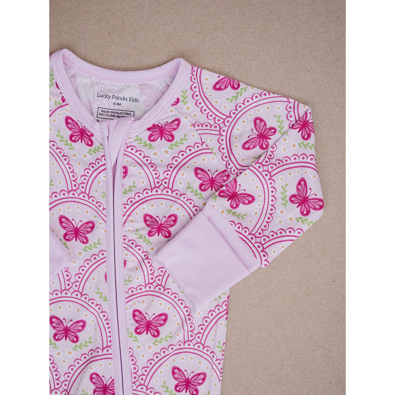 Bamboo Zip Romper | Pink Butterfly