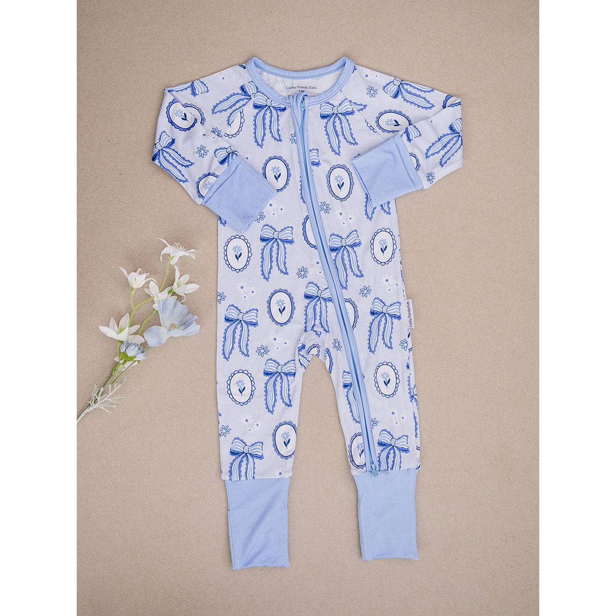 Bamboo Zip Romper | Blue Bow