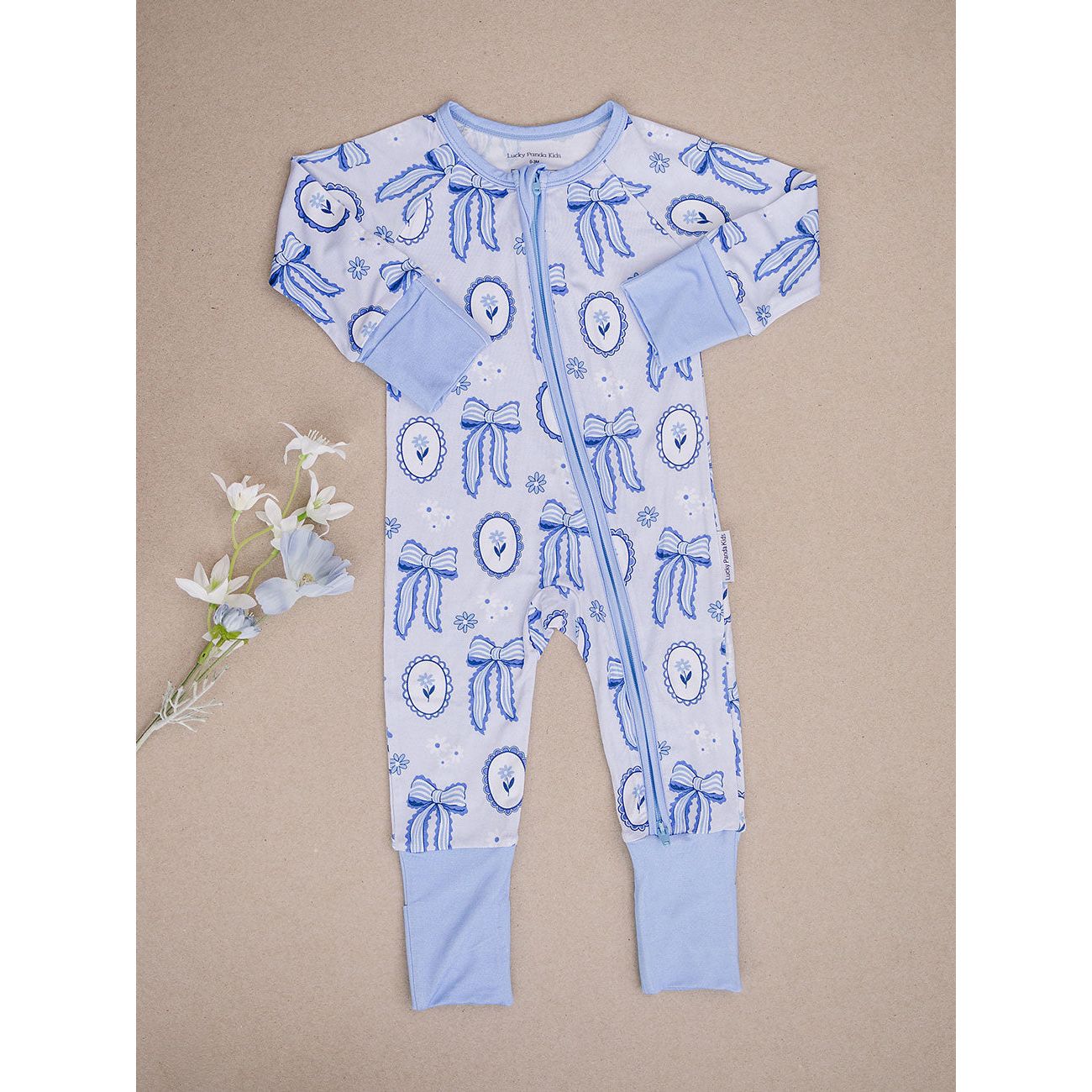 Bamboo Zip Romper | Blue Bow