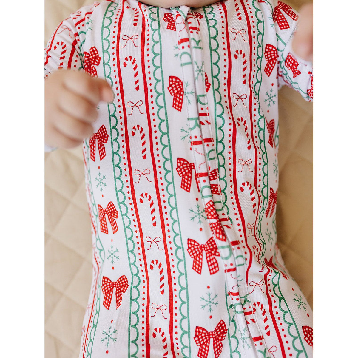 Bamboo Zip Romper | Retro Candy Cane