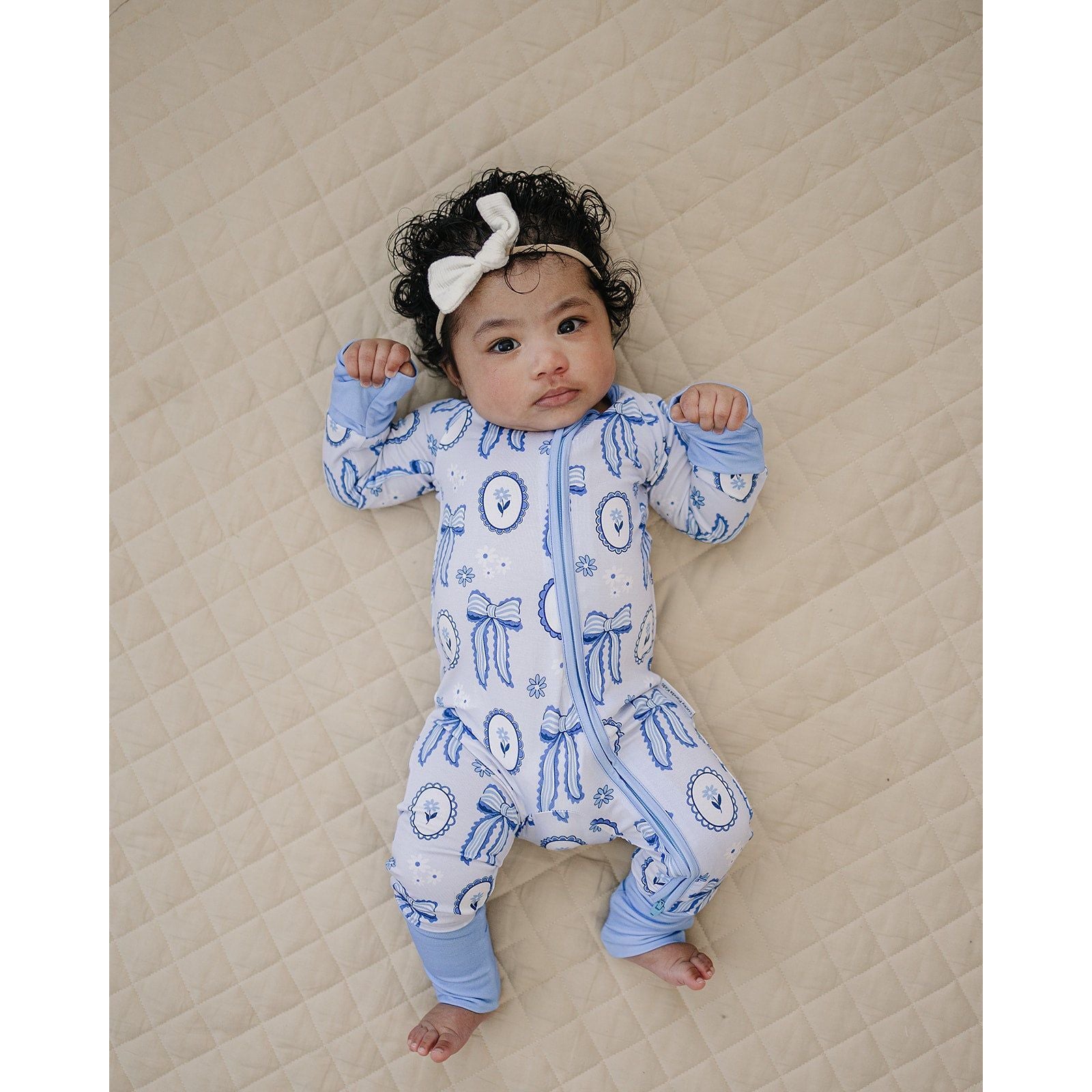 Bamboo Zip Romper | Blue Bow