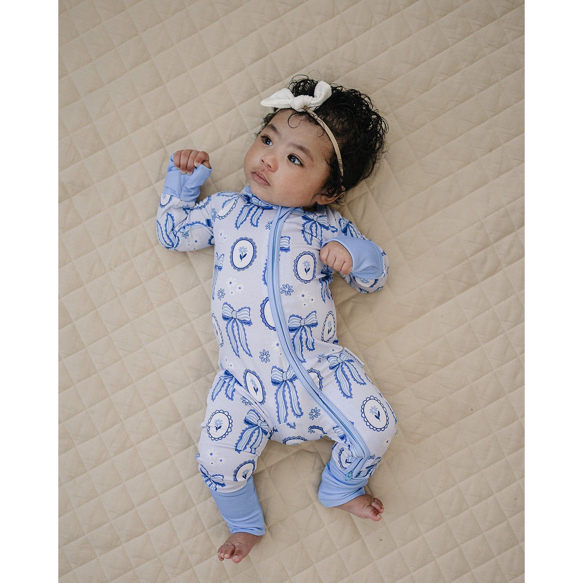 Bamboo Zip Romper | Blue Bow
