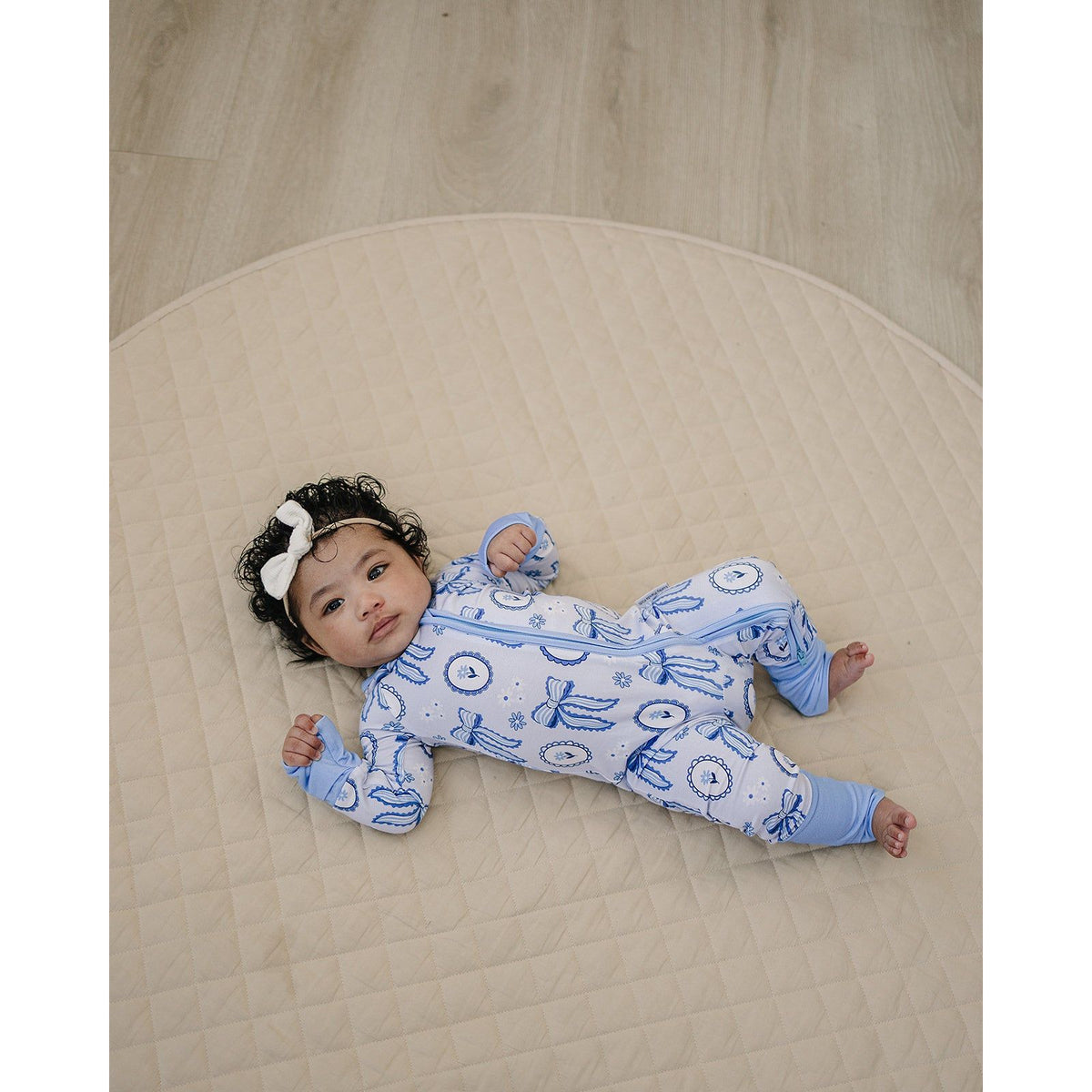 Bamboo Zip Romper | Blue Bow