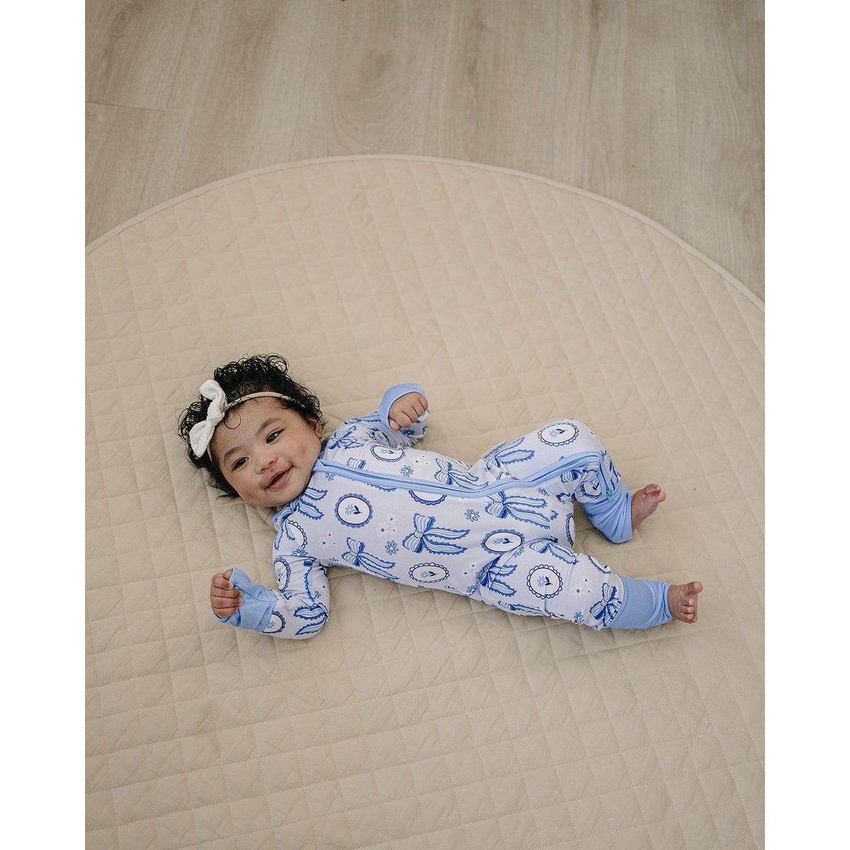 Bamboo Zip Romper | Blue Bow