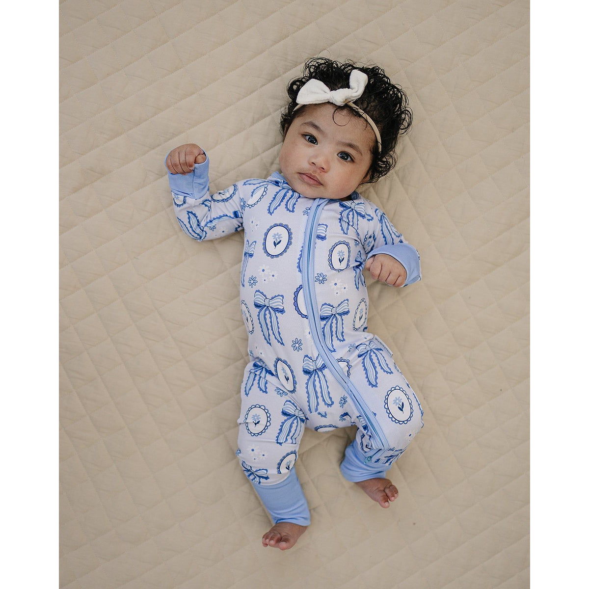 Bamboo Zip Romper | Blue Bow