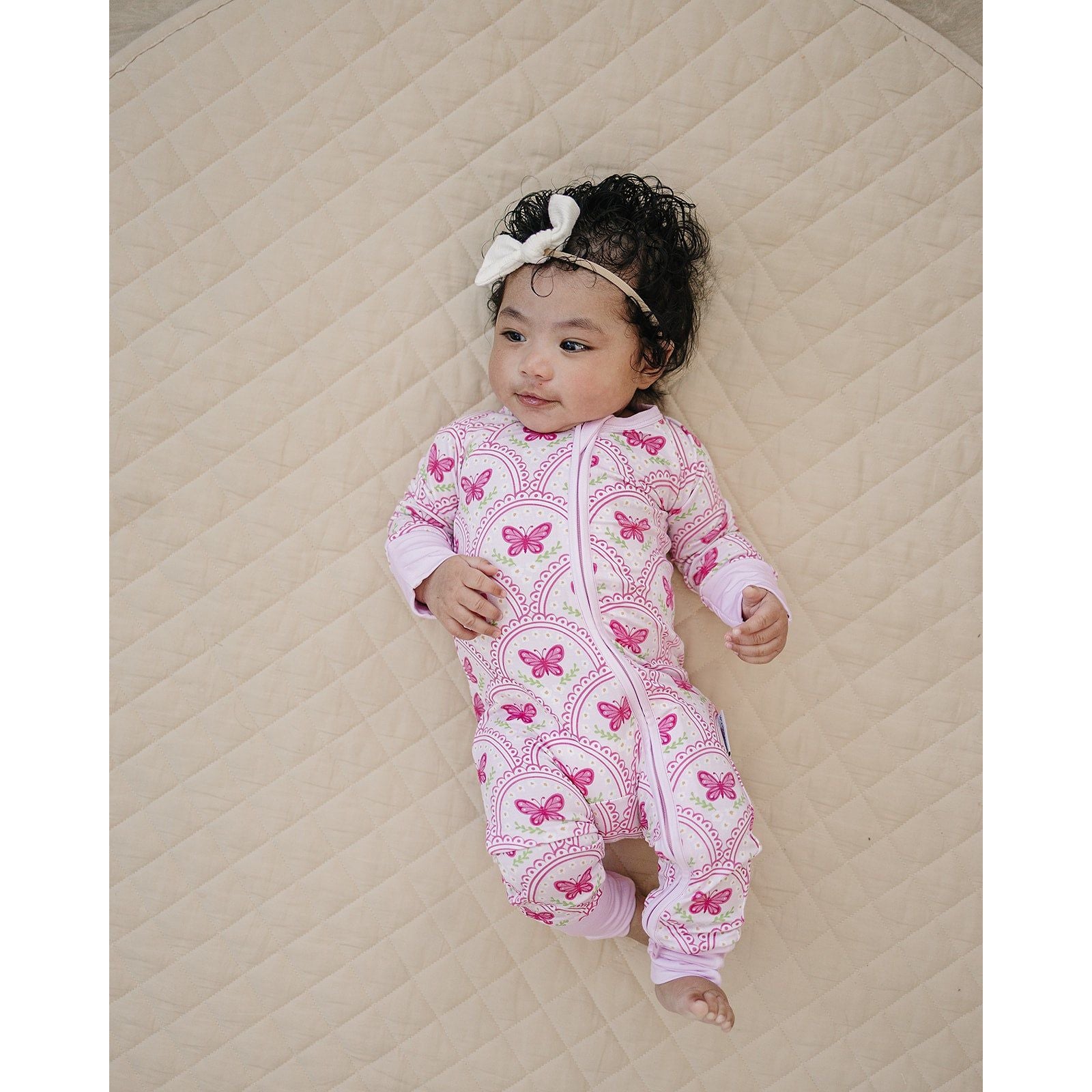 Bamboo Zip Romper | Pink Butterfly