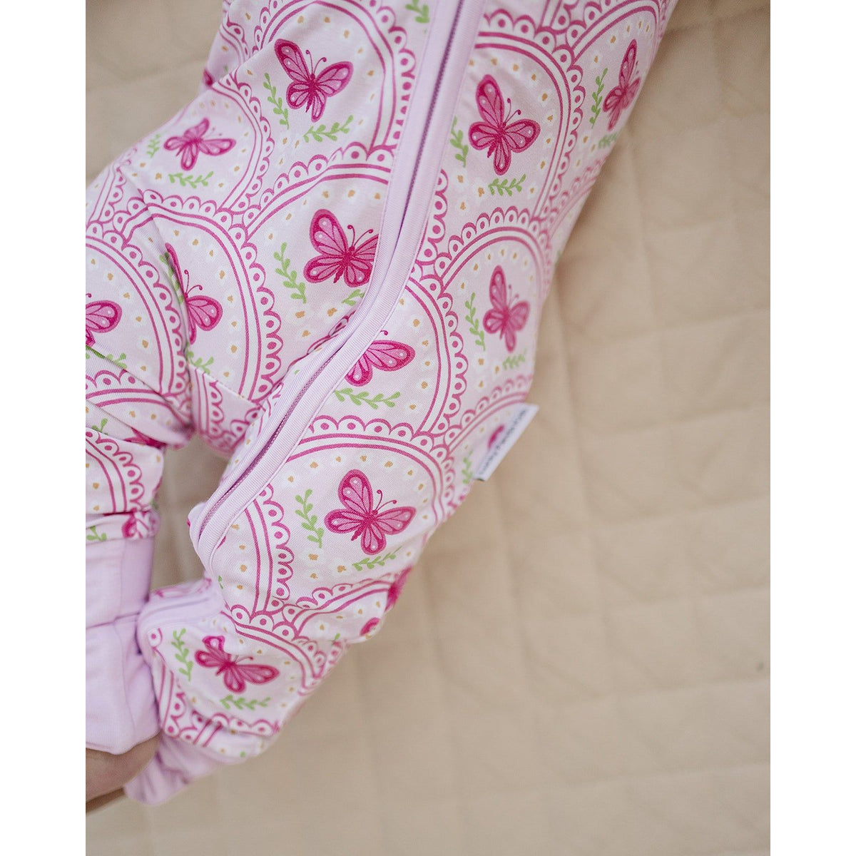 Bamboo Zip Romper | Pink Butterfly