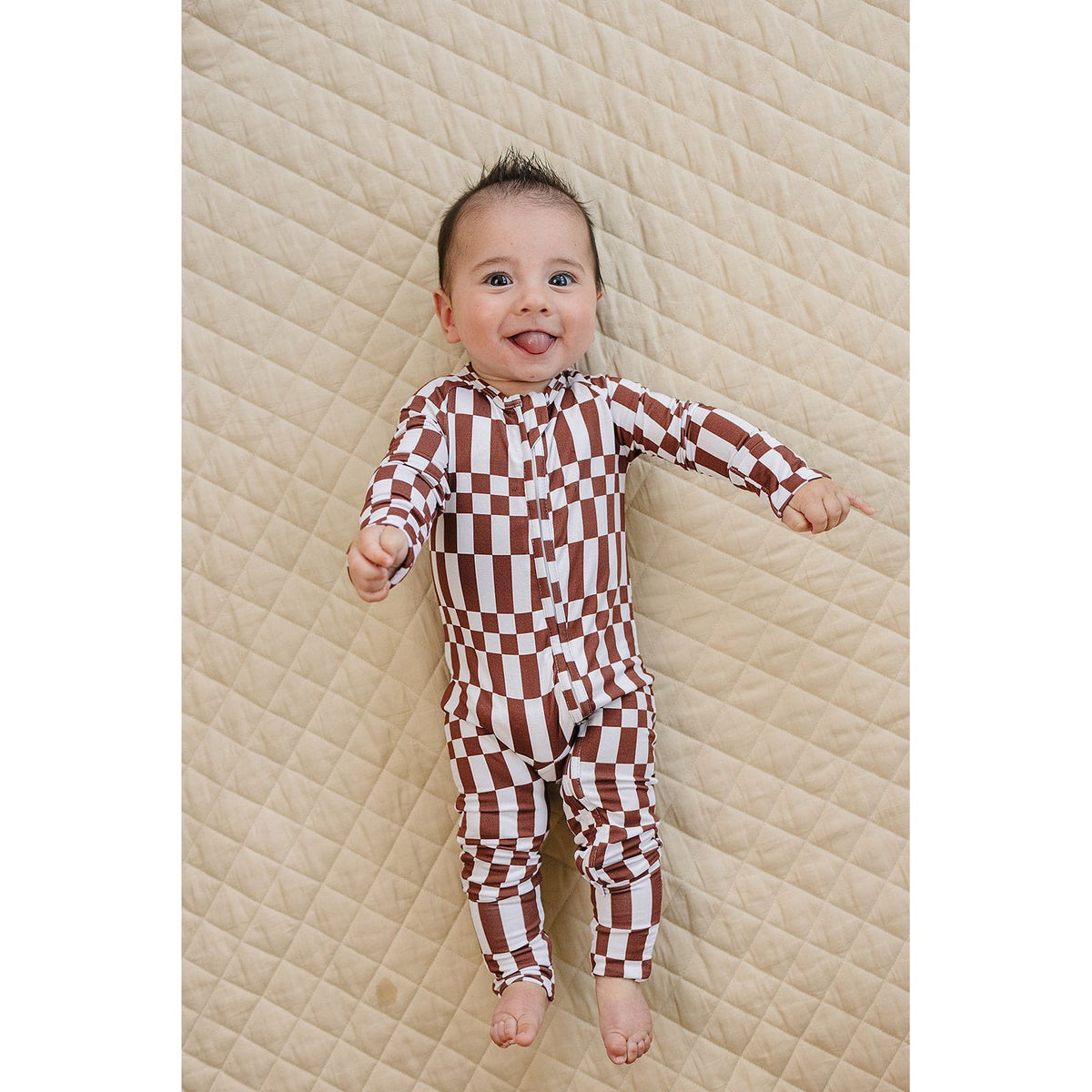 Bamboo Zip Romper | Chocolate Checkered