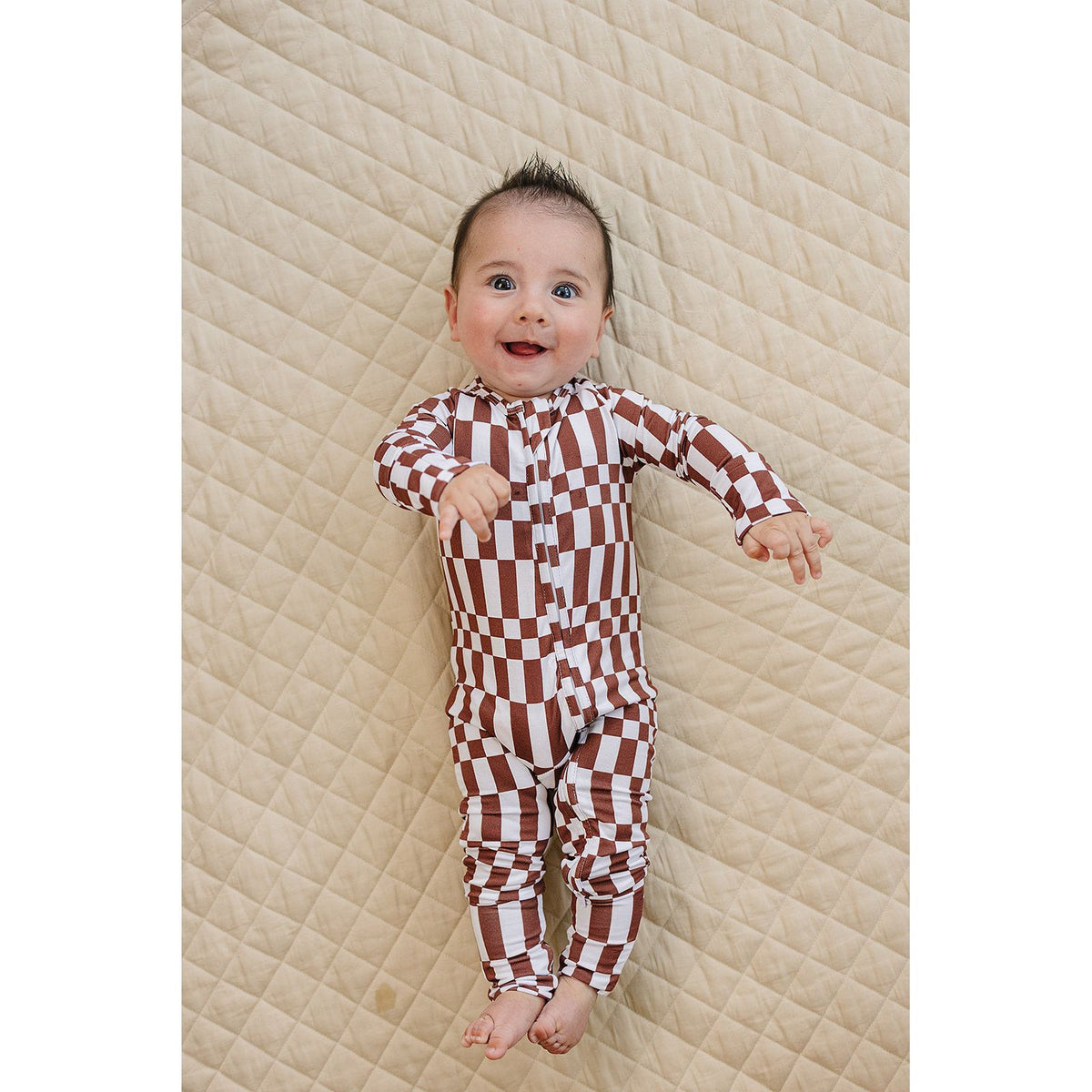 Bamboo Zip Romper | Chocolate Checkered