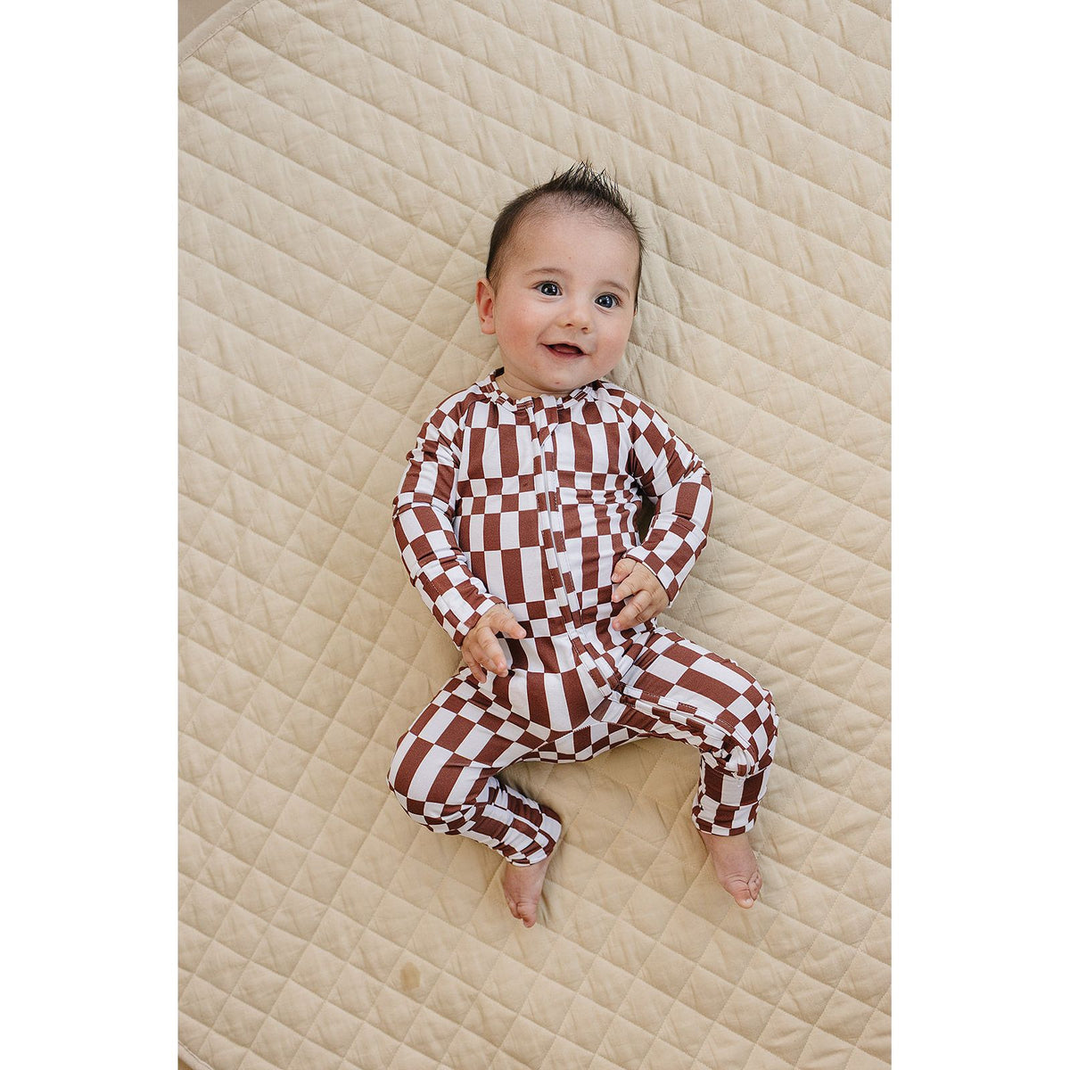 Bamboo Zip Romper | Chocolate Checkered