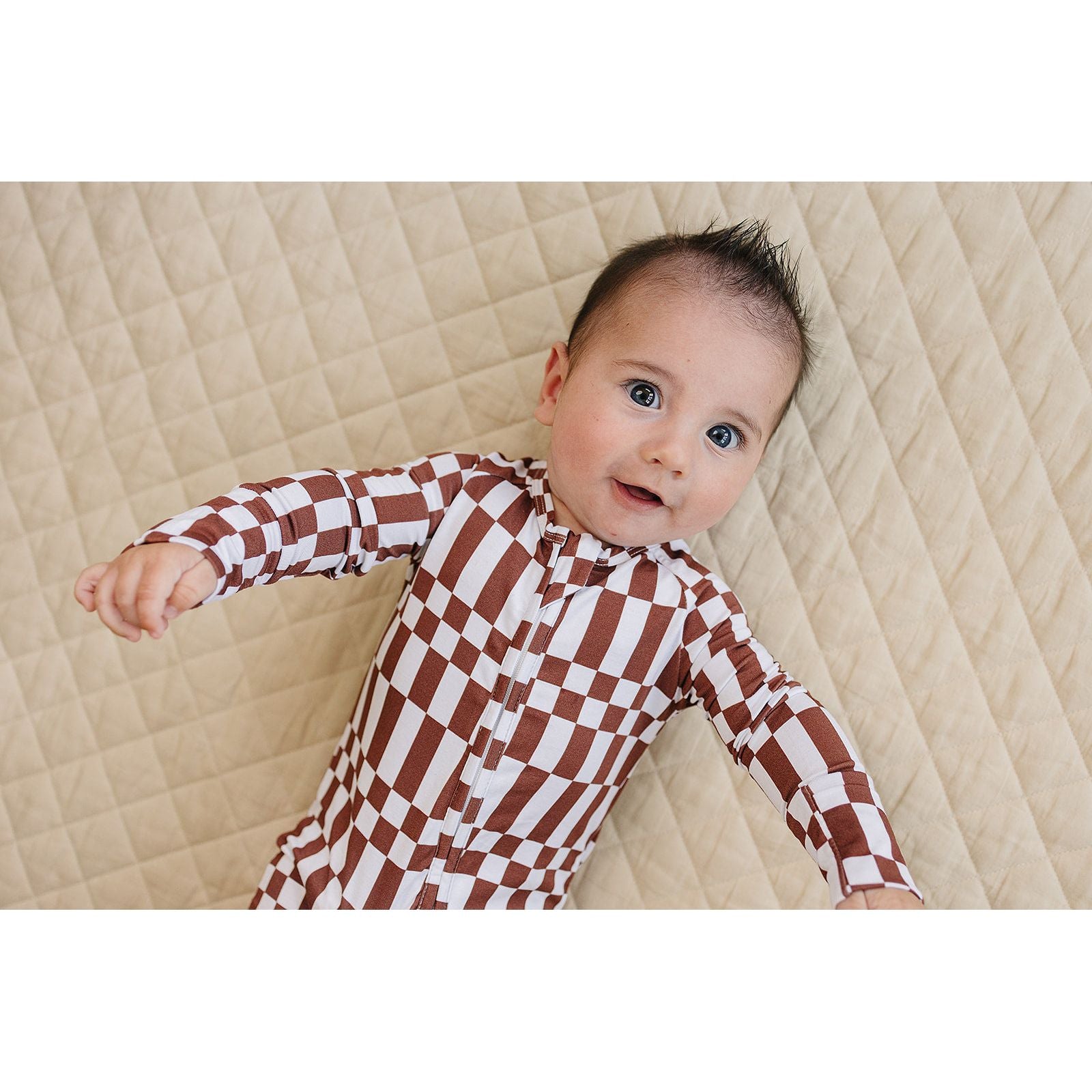 Bamboo Zip Romper | Chocolate Checkered