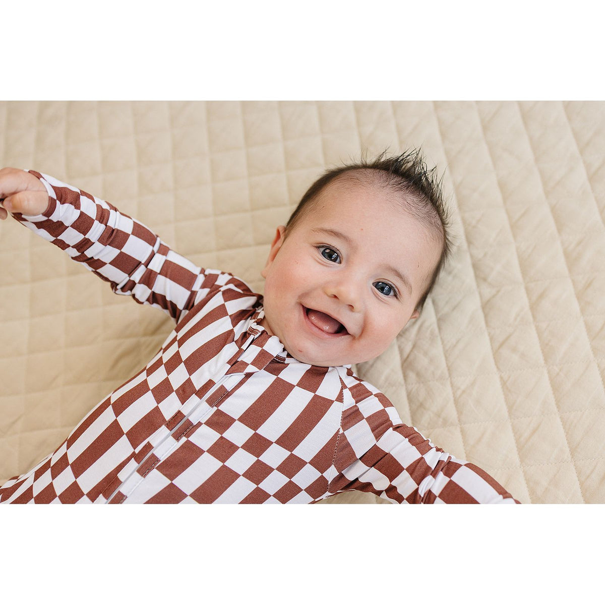 Bamboo Zip Romper | Chocolate Checkered